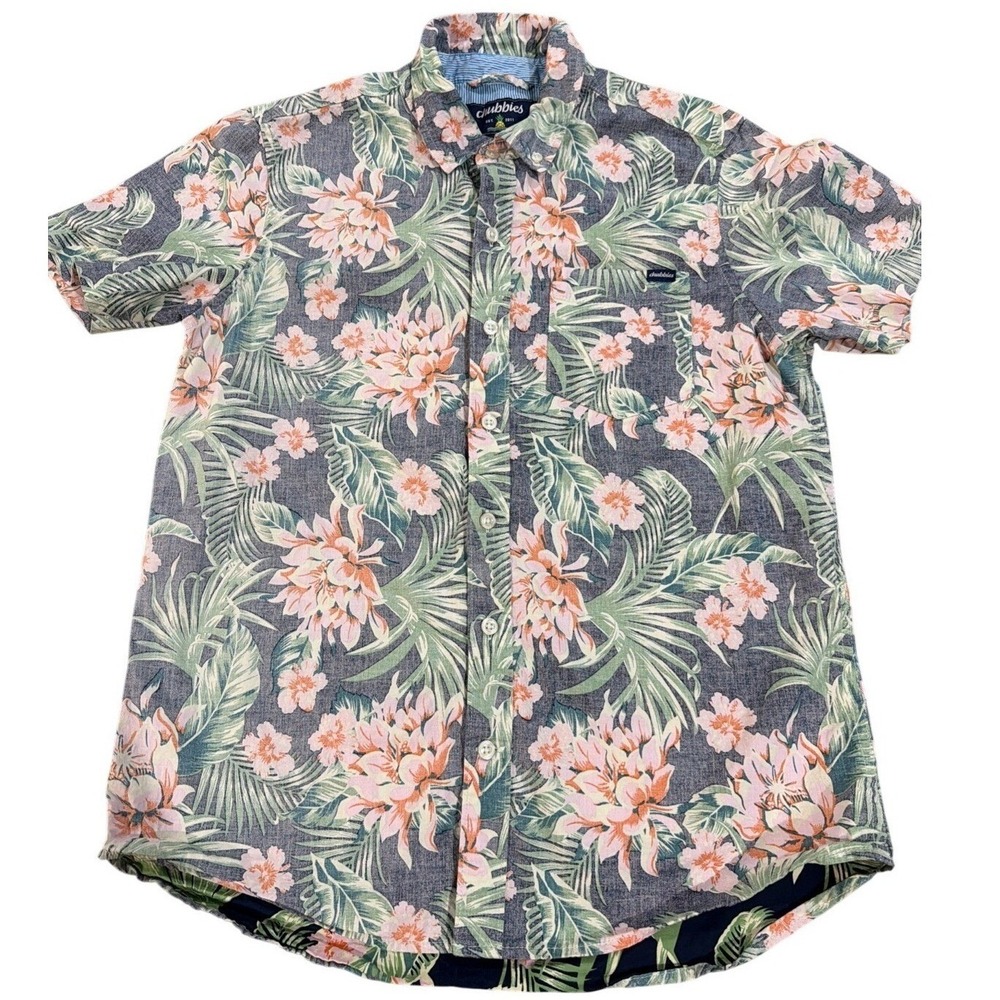 Chubbies Mens Small Tropical Floral Hibiscus Palm Short Sleeve Button Down Shirt